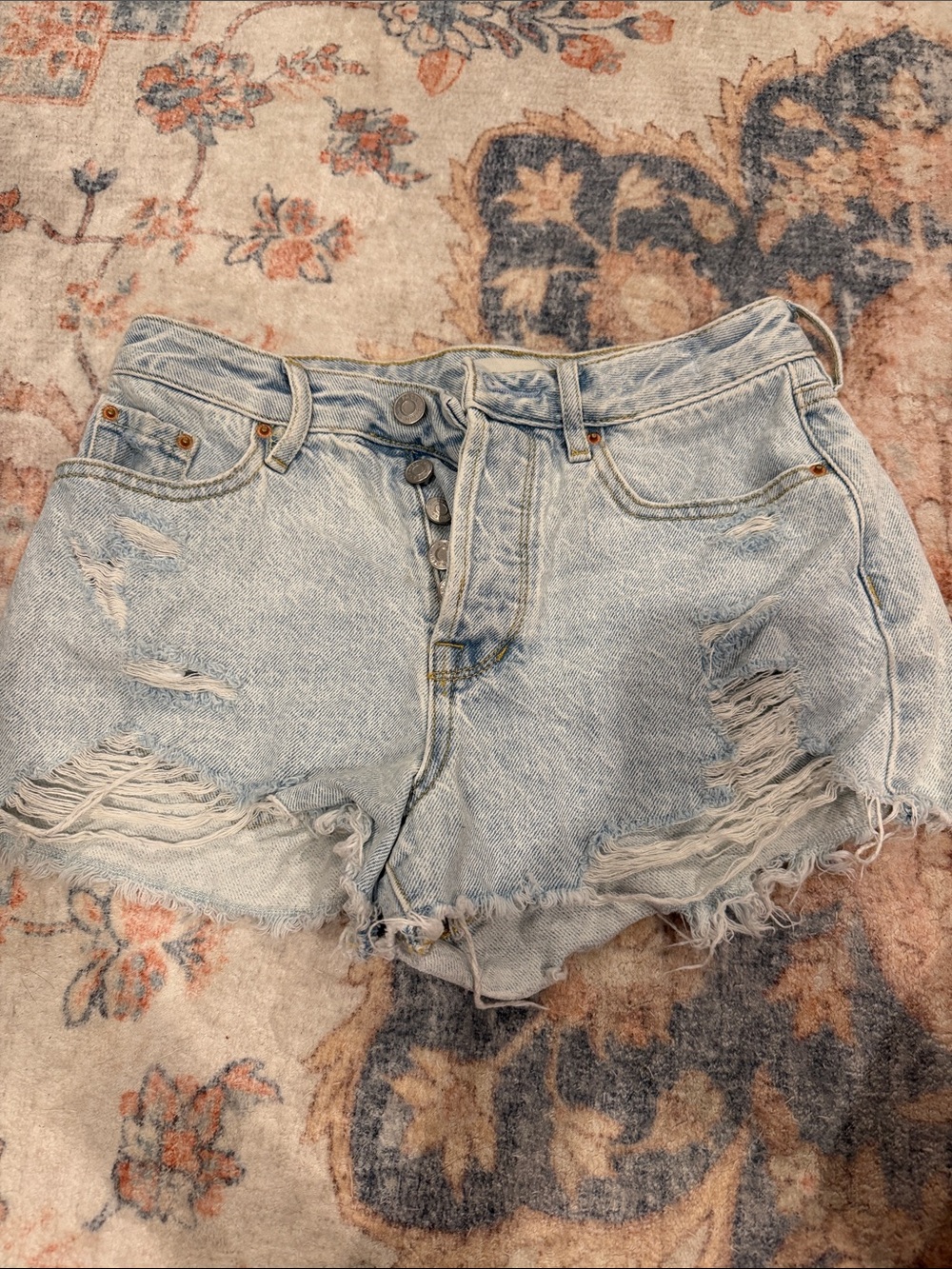 PacSun Light Blue Distressed High-Rise Denim Shorts